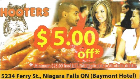 Hooters coupon card (front)
