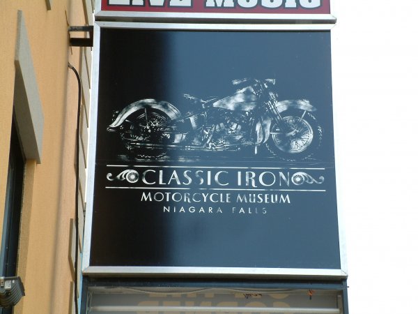 Classic Iron Motorcycle Museum sign on Centre Street