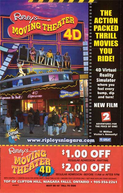 Niagara's Super Saver ad for Ripley's Moving Theater 4D