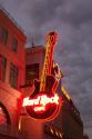 Hard Rock Cafe bright guitar sign at night